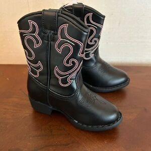 Toddler Black Western Cowboy Boots, Red and white Embroidery size 7 toddler -NEW